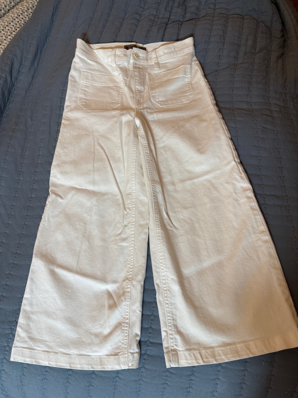 J crew White High-Rise Wide-Leg crop Jeans with Front Patch Pockets